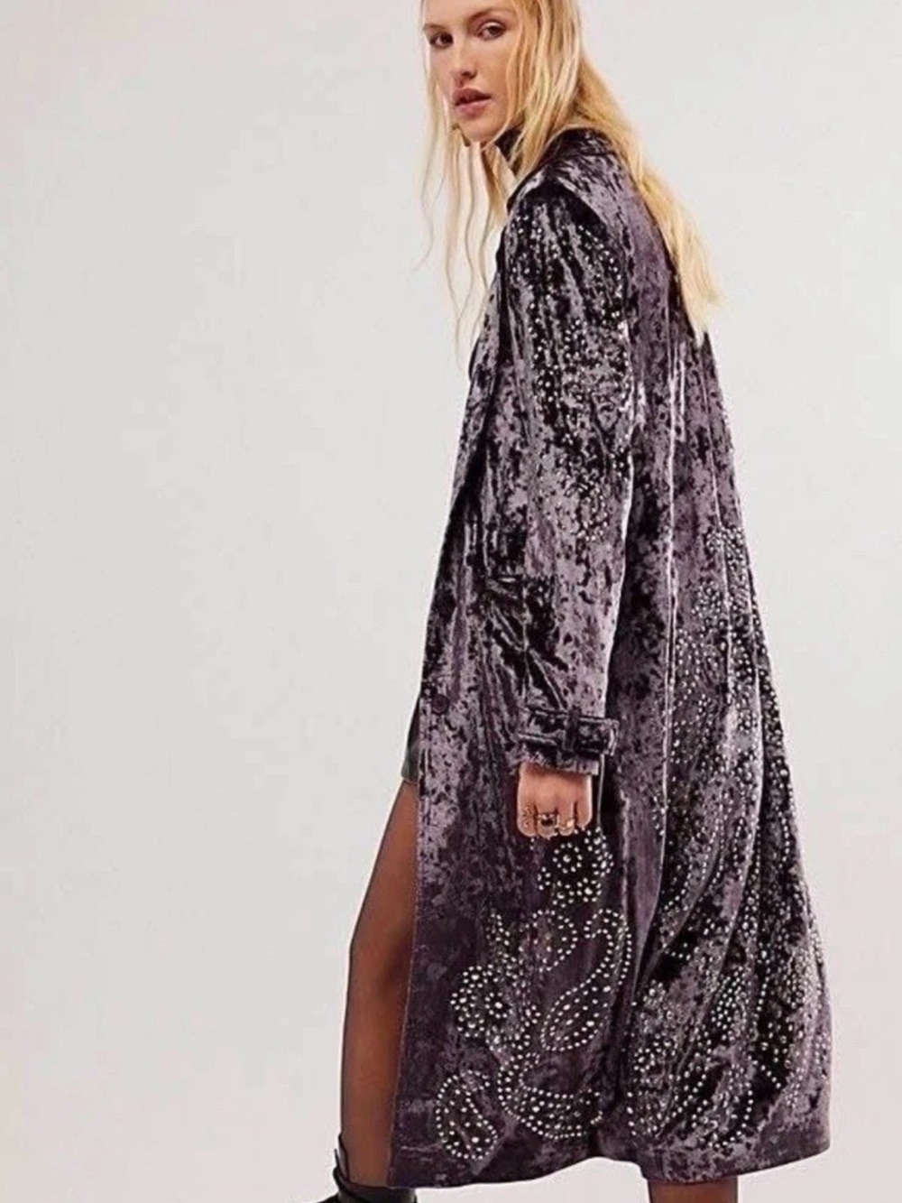 Free People x Understated Leather Fortune Velvet Duster Purple